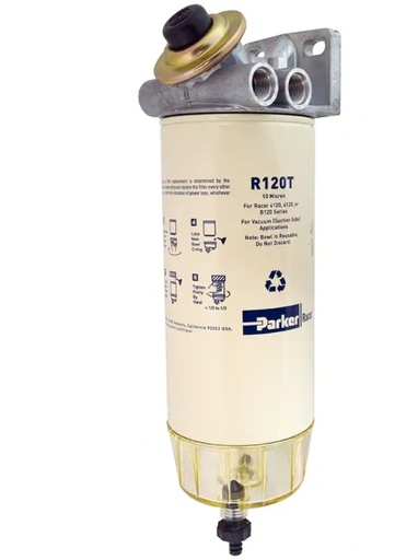 4120R10- Spin on filter, PARKER [FF/WS, Plastic Bowl, 3/4" SAE, 120 GPH, 30 MIC with Priming pump]